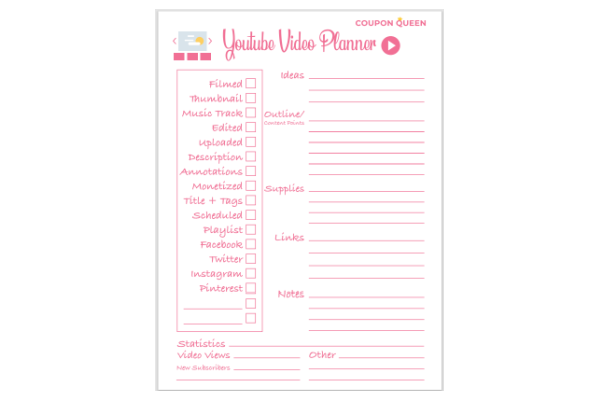 FREE Printable YouTube Video Planner